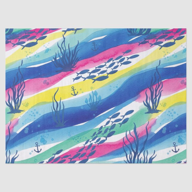 Retro Nautical Watercolor Pattern (3) Tissue Paper (Front)