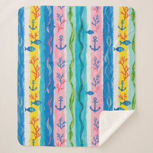 Retro Nautical Watercolor Pattern (4) Sherpa Blanket