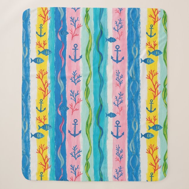 Retro Nautical Watercolor Pattern (4) Sherpa Blanket (Front)