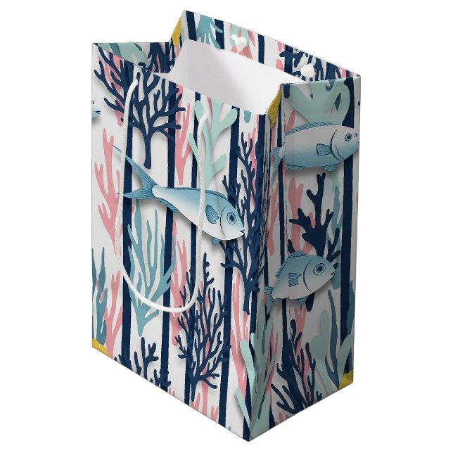 Retro Nautical Watercolor Pattern (6) Medium Gift Bag (Front Angled)