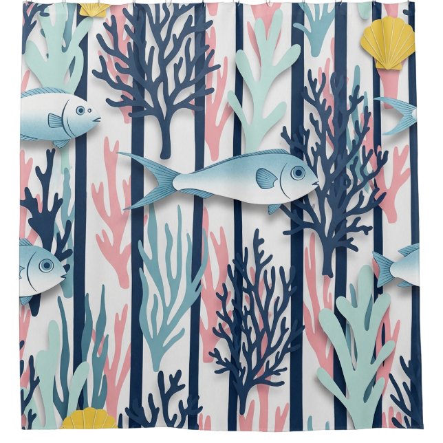 Retro Nautical Watercolor Pattern (6) Shower Curtain (Front)