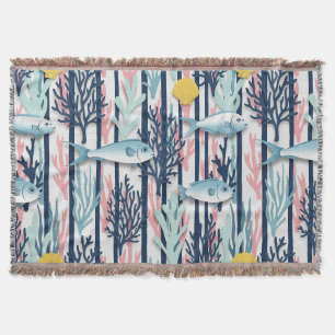 Retro Nautical Watercolor Pattern (6) Throw Blanket