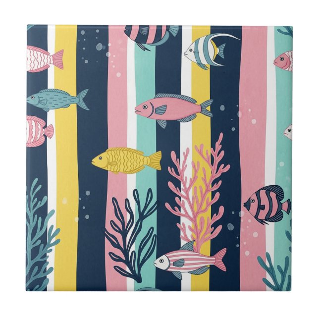 Retro Nautical Watercolor Pattern (7) Ceramic Tile (Front)