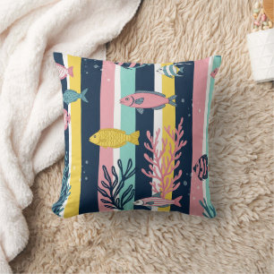Retro Nautical Watercolor Pattern (7) Cushion