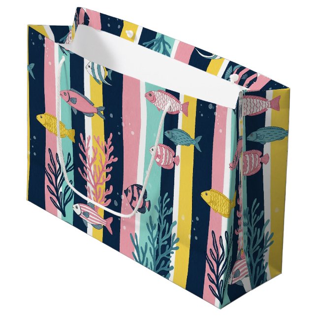 Retro Nautical Watercolor Pattern (7) Large Gift Bag (Front Angled)