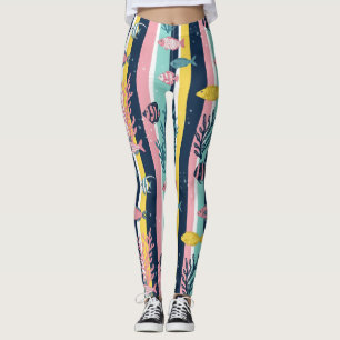 Retro Nautical Watercolor Pattern (7) Leggings