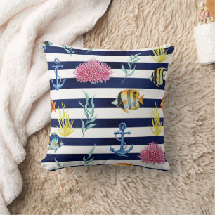 Retro Nautical Watercolor Pattern (8) Cushion