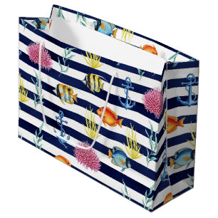 Retro Nautical Watercolor Pattern (8) Large Gift Bag