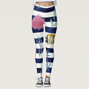 Retro Nautical Watercolor Pattern (8) Leggings
