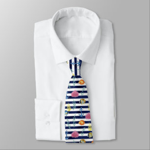 Retro Nautical Watercolor Pattern (8) Tie