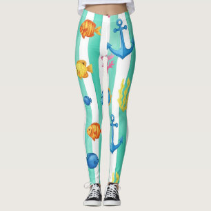 Retro Nautical Watercolor Pattern (9) Leggings