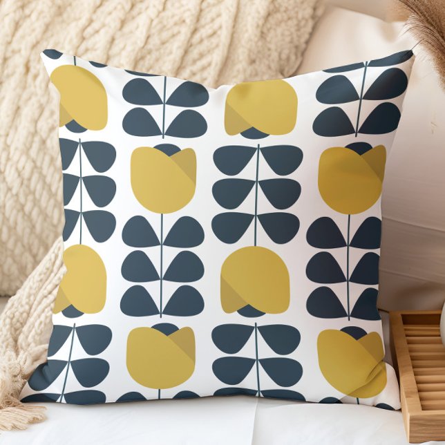 Retro Navy and Yellow Floral Pattern Cushion (Creator Uploaded)