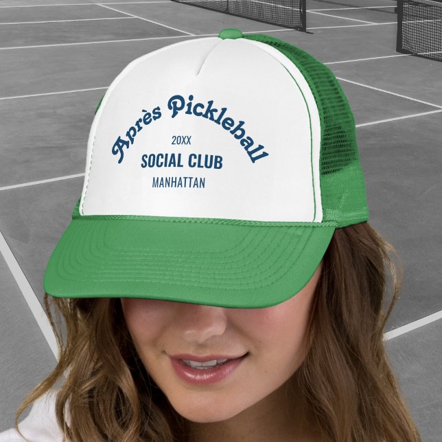 Retro Navy Après Pickle Ball Social Club Green  Trucker Hat (Creator Uploaded)