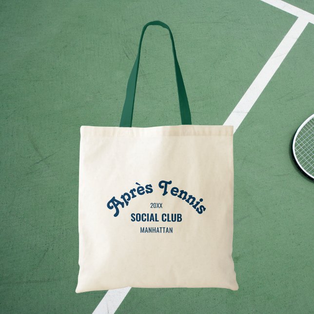 Retro Navy Après Tennis Social Club Green Handle Tote Bag (Creator Uploaded)
