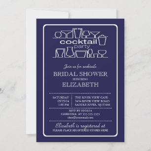 Retro Navy Blue Cocktail Party Bridal shower Invitation