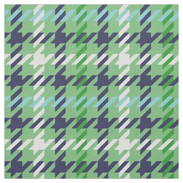 Retro navy blue green houndstooth plaid pattern fabric (Swatch)