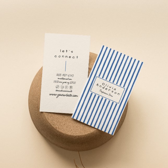 Retro Navy Blue Hand Drawn Stripes Boho Unique  Business Card (Creator Uploaded)