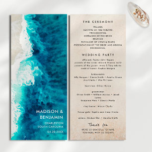 Retro Navy Blue Ocean Beach Sand Wedding Program