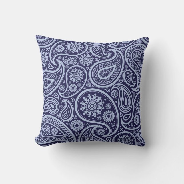 Retro Navy Blue Paisley Pattern Cushion (Front)