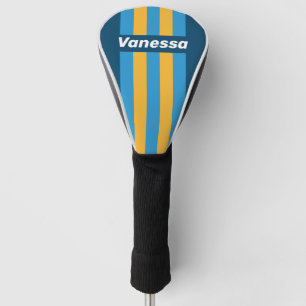 Retro Navy Blue Pin Stripes with Name Golf Head Cover