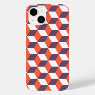 Retro Navy Blue Red Cube Modern Geometric Pattern  Case-Mate iPhone 14 Case