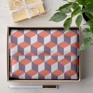 Retro Navy Blue Red Cube Modern Geometric Pattern Tissue Paper