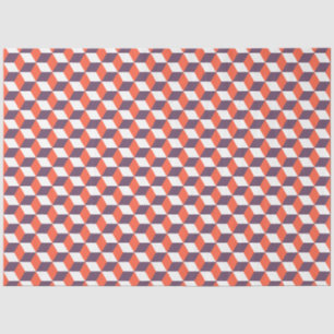 Retro Navy Blue Red Cube Modern Geometric Pattern Tissue Paper