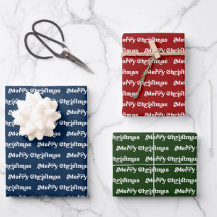 Retro Navy Blue, Red Green & White Merry Christmas Wrapping Paper Sheet