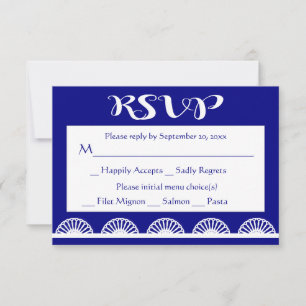 Retro Navy Blue RSVP Vintage Lace - Wedding Card