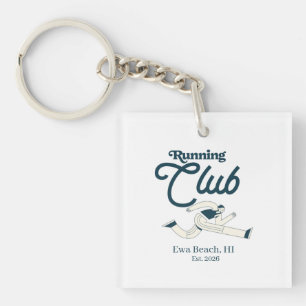 Retro Navy Blue Running Club Personalized Graphic Key Ring