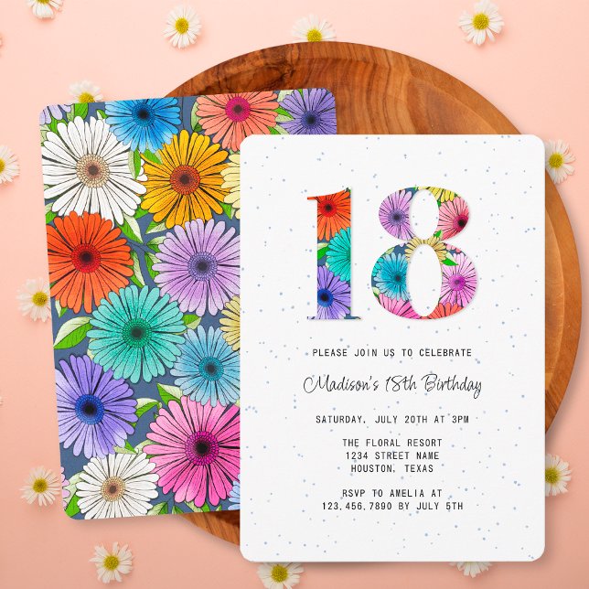 Retro Navy Blue Rustic Floral 18th Birthday Party Invitation (Creator Uploaded)