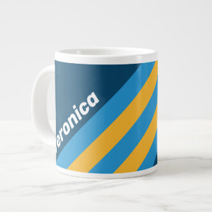 Retro Navy Blue Stripes with Name Large Coffee Mug