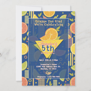 Retro Navy Blue Summer Citrus Fruit Birthday Invitation