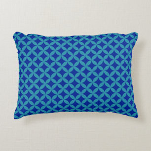 Retro navy blue turquoise Circle Rosette Lattice  Decorative Cushion