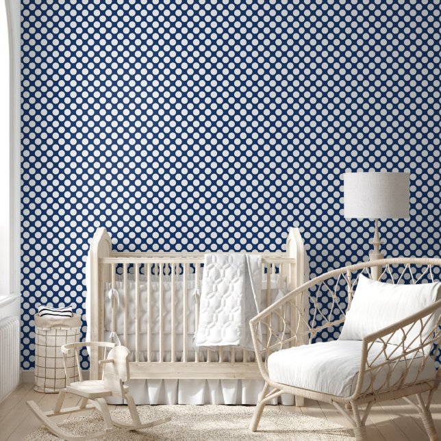 Retro Navy Blue with White Polka Dots Wallpaper (Kids)