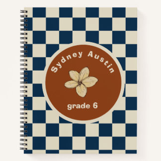 Retro Navy Chequerboard Notebook Custom Name