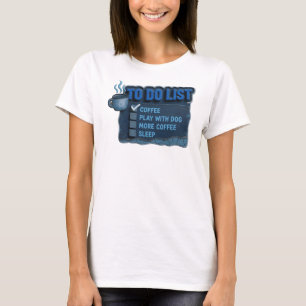 Retro Navy COFFEE PLAY WITH DOG Art Composition T-Shirt