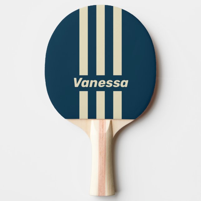 Retro Navy Fade Three Pin Stripes with Name Ping Pong Paddle (Front)