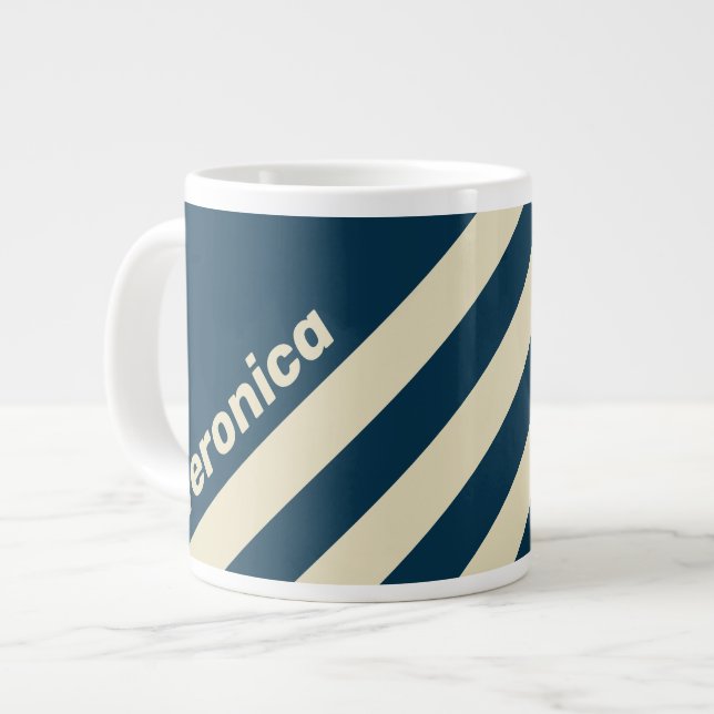Retro Navy Fade Three Stripes with Name Large Coffee Mug (Front Left)