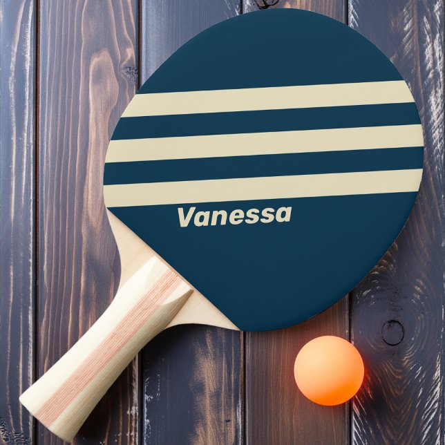Retro Navy Fade Three Stripes with Name Ping Pong Paddle (Creator Uploaded)