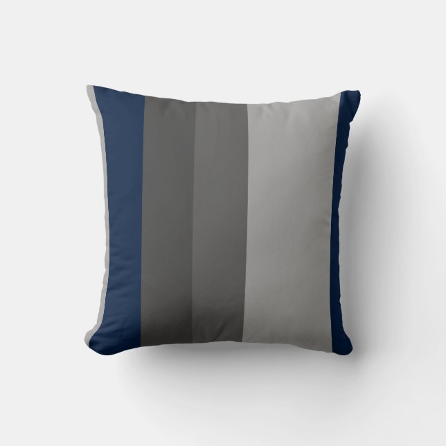Retro Navy Gray Vertical Stripes Cushion (Front)