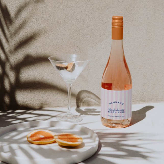 Retro Navy & Pink Stripes Bachelorette Sparkling Wine Label (Retro Navy & Pink Stripes Bachelorette Sparkling Wine Label)