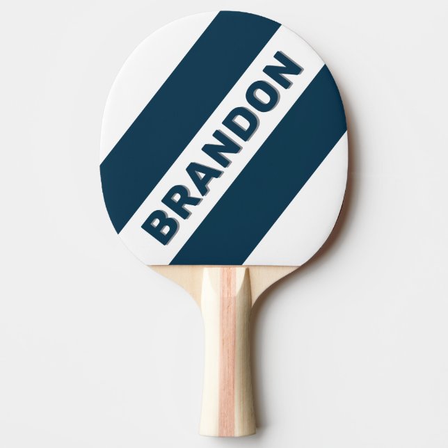 Retro Navy Three Bold Stripes with Name Ping Pong Paddle (Front)