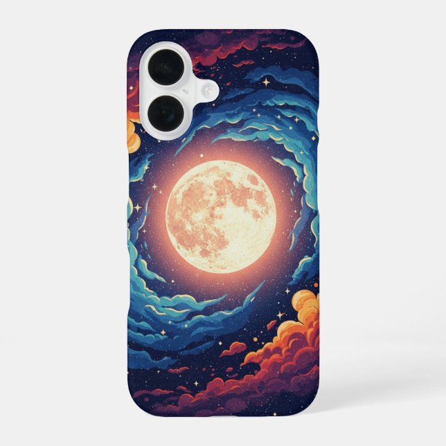 Retro Nebula Moon iPhone 16 Case (Back)