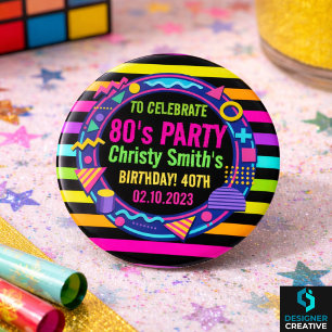 Retro Neon 80s Birthday adult Party 3 Cm Round Badge