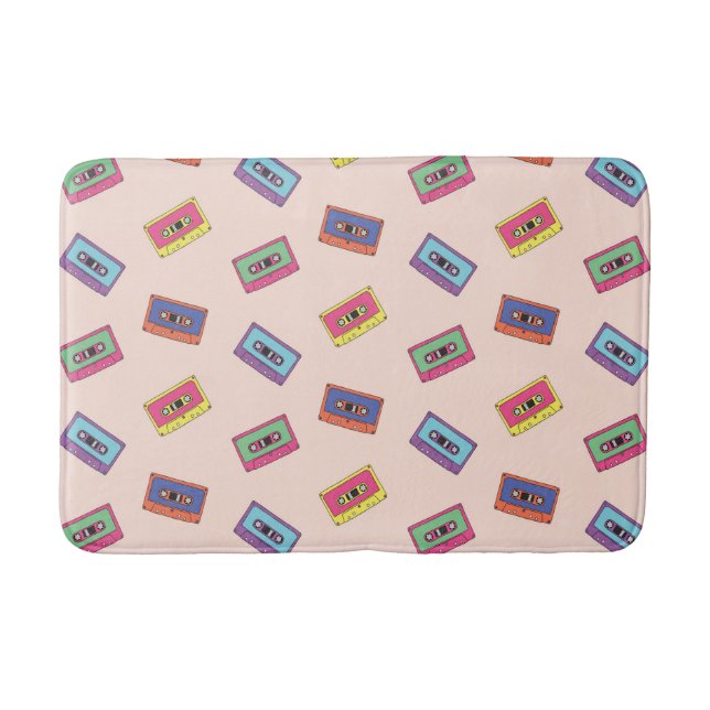 Retro Neon Audio Cassette Tape Pattern Bath Mat (Front)