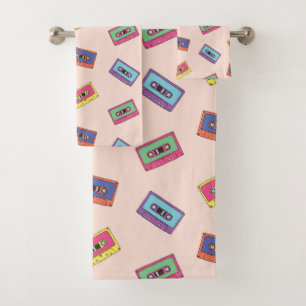 Retro Neon Audio Cassette Tape Pattern Bath Towel Set