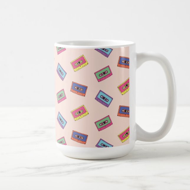 Retro Neon Audio Cassette Tape Pattern Coffee Mug (Right)