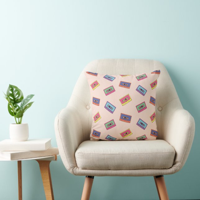 Retro Neon Audio Cassette Tape Pattern Cushion (Chair)