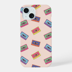 Retro Neon Audio Cassette Tape Pattern iPhone 15 Case